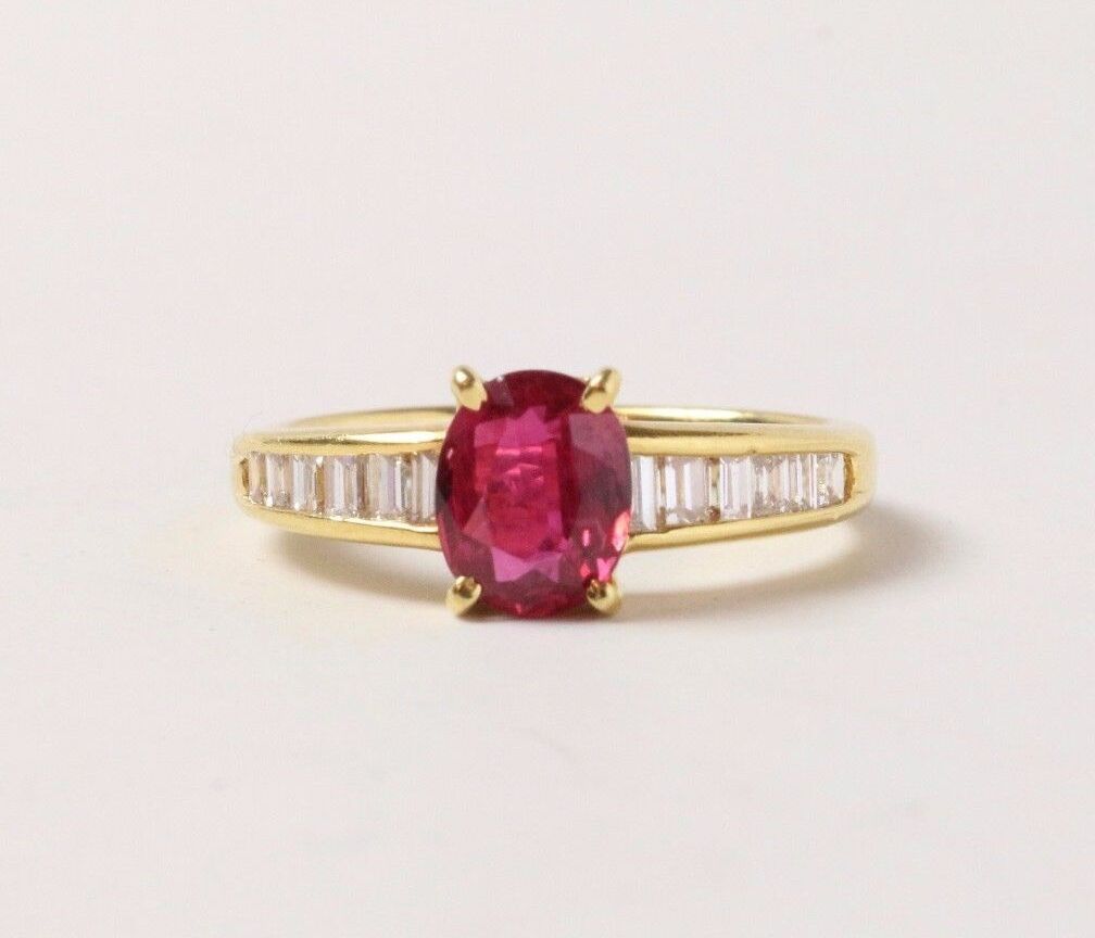 GIA Certified Ruby and Diamond Baguette 18K Gold Alternative