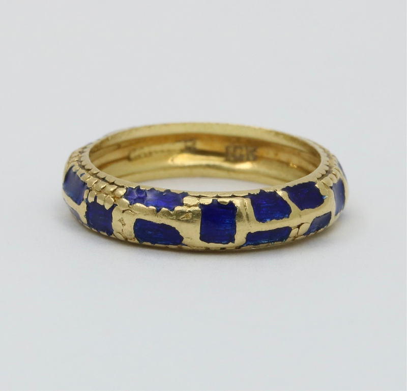 Vintage Cartier 18K Gold and Blue Enamel Abstract Band