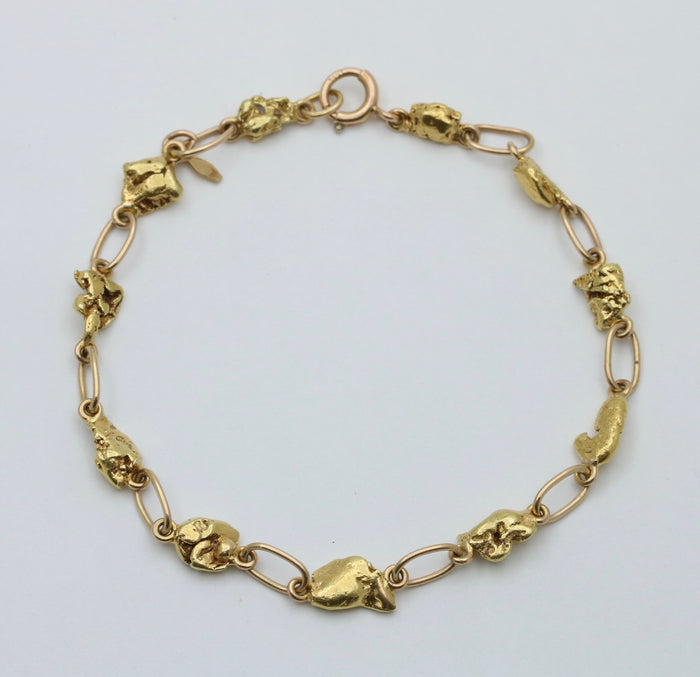 Vintage 22K-10K Gold Nugget Bracelet, 7.75” Long