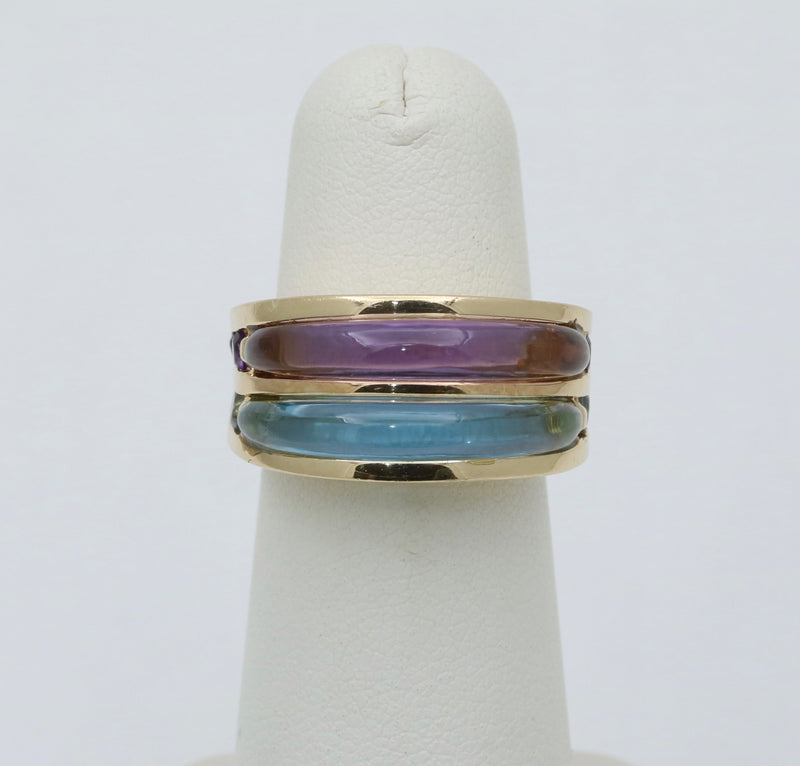 Vintage Amethyst and Blue Topaz Dome Shaped 14K Gold Ring