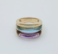 Vintage Amethyst and Blue Topaz Dome Shaped 14K Gold Ring