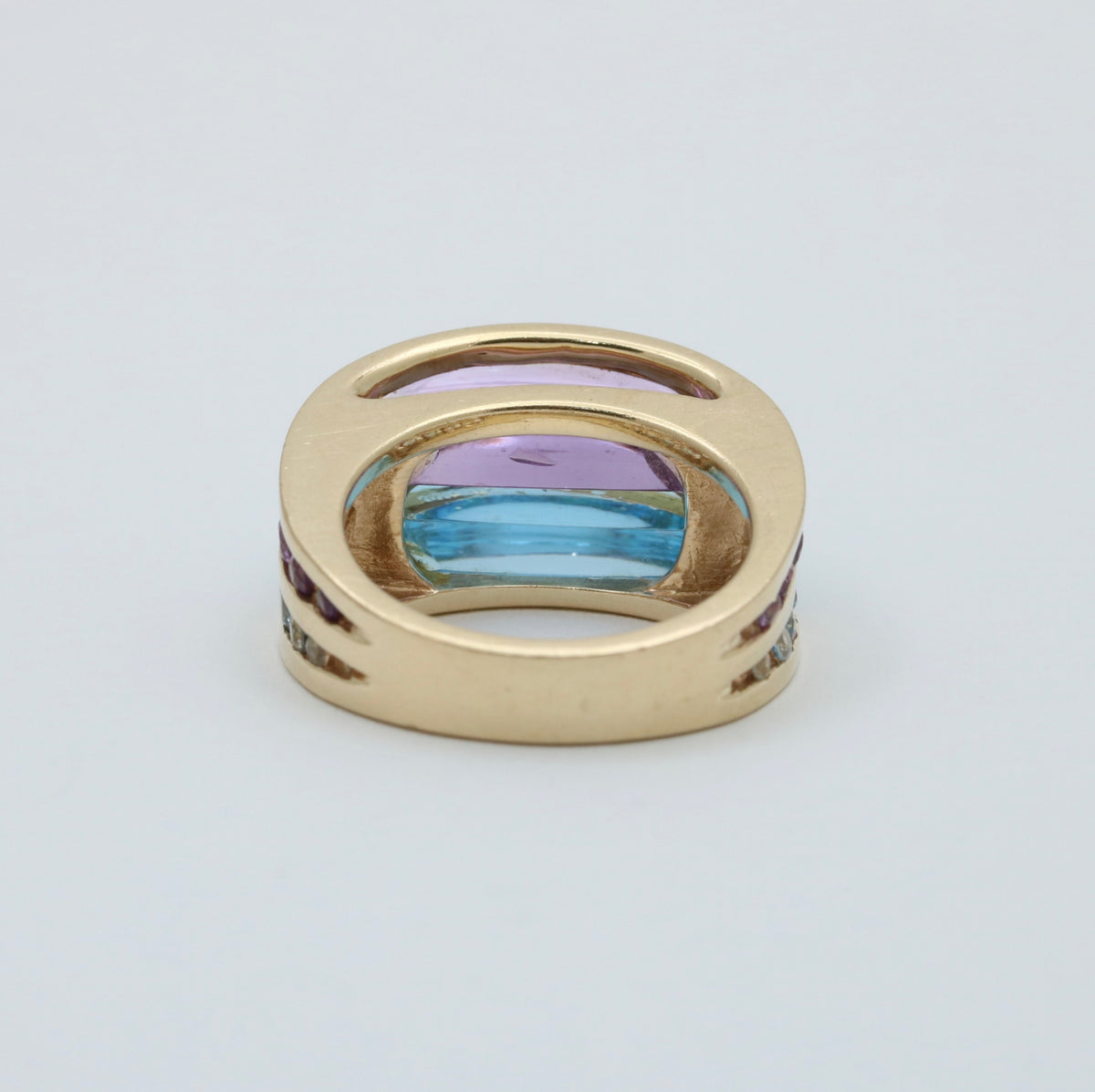 Vintage Amethyst and Blue Topaz Dome Shaped 14K Gold Ring