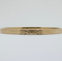 Art Deco 14K Gold Chased Floral Bangle Bracelet, 7.5” Circumference