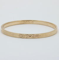 Art Deco 14K Gold Chased Floral Bangle Bracelet, 7.5” Circumference