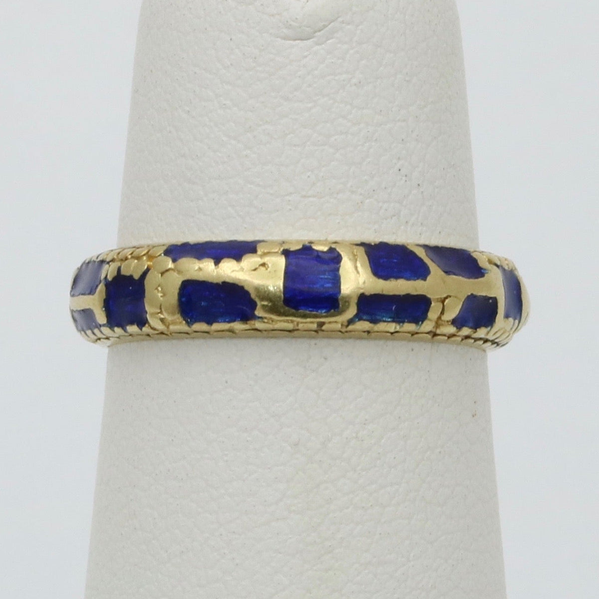 Vintage Cartier 18K Gold and Blue Enamel Abstract Band