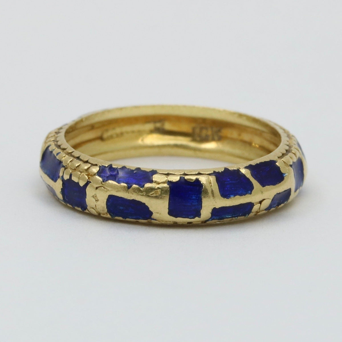 Vintage Cartier 18K Gold and Blue Enamel Abstract Band