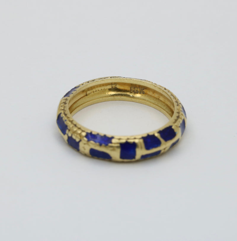 Vintage Cartier 18K Gold and Blue Enamel Abstract Band