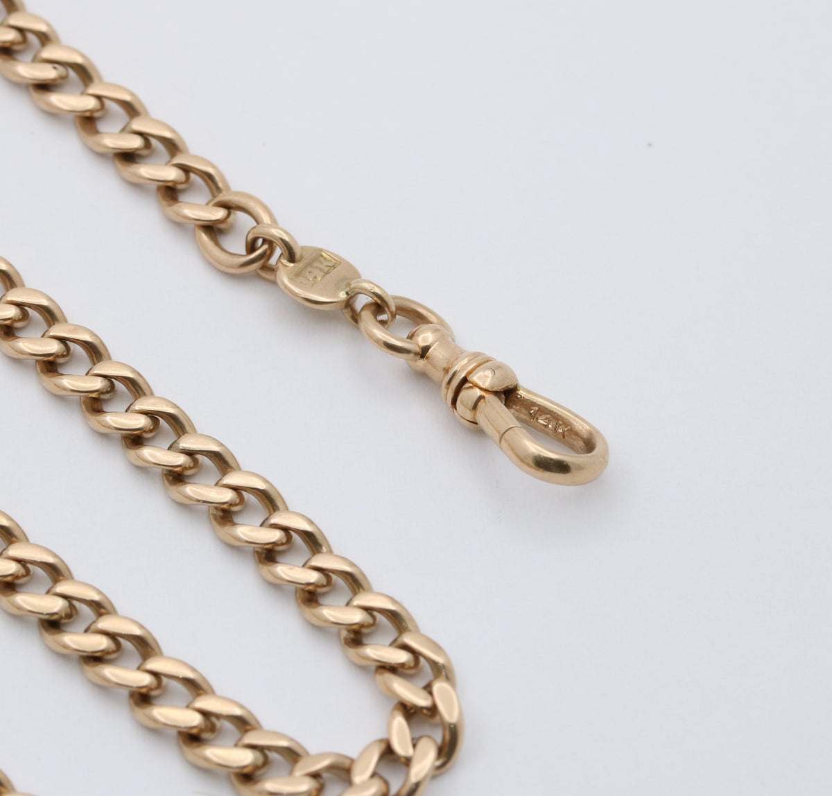 Art Deco 14K Gold Curb Link Chain, 23” Long