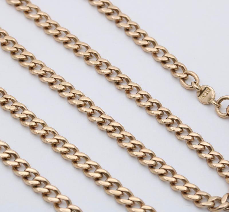 Art Deco 14K Gold Curb Link Chain, 23” Long