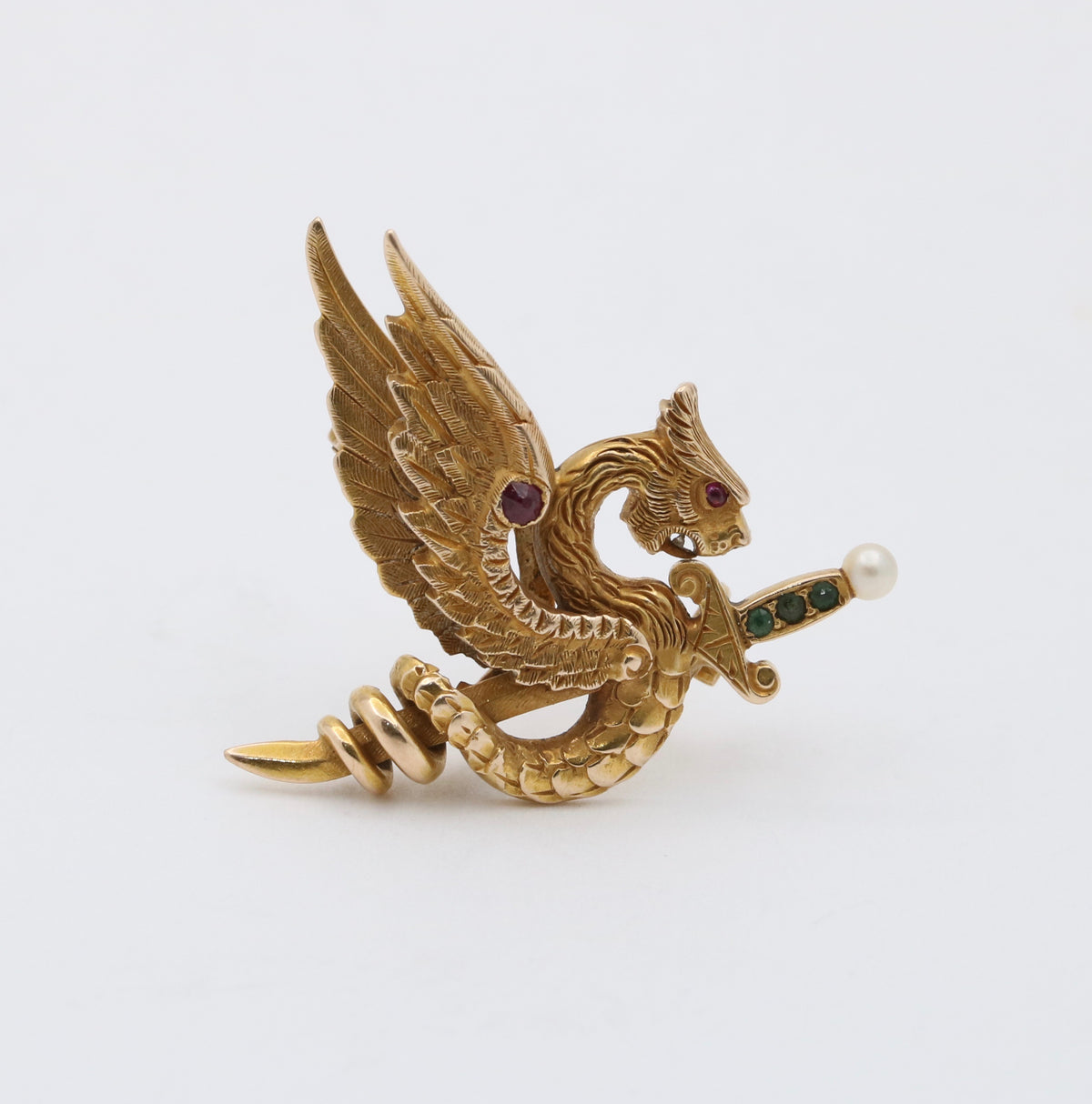 Art Nouveau Rikers Brothers 14K Gold Dragon Pin