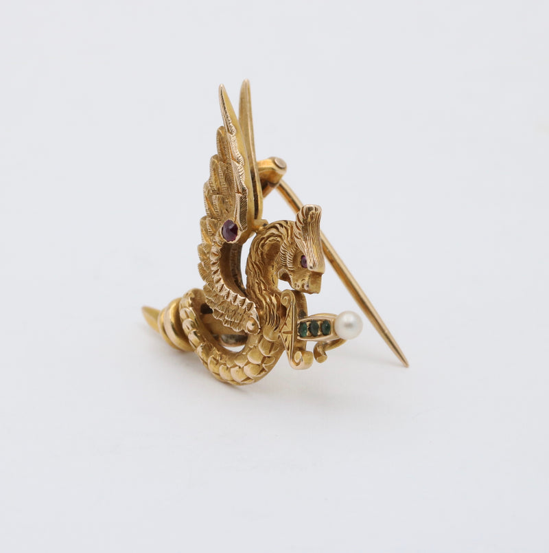 Art Nouveau Rikers Brothers 14K Gold Dragon Pin