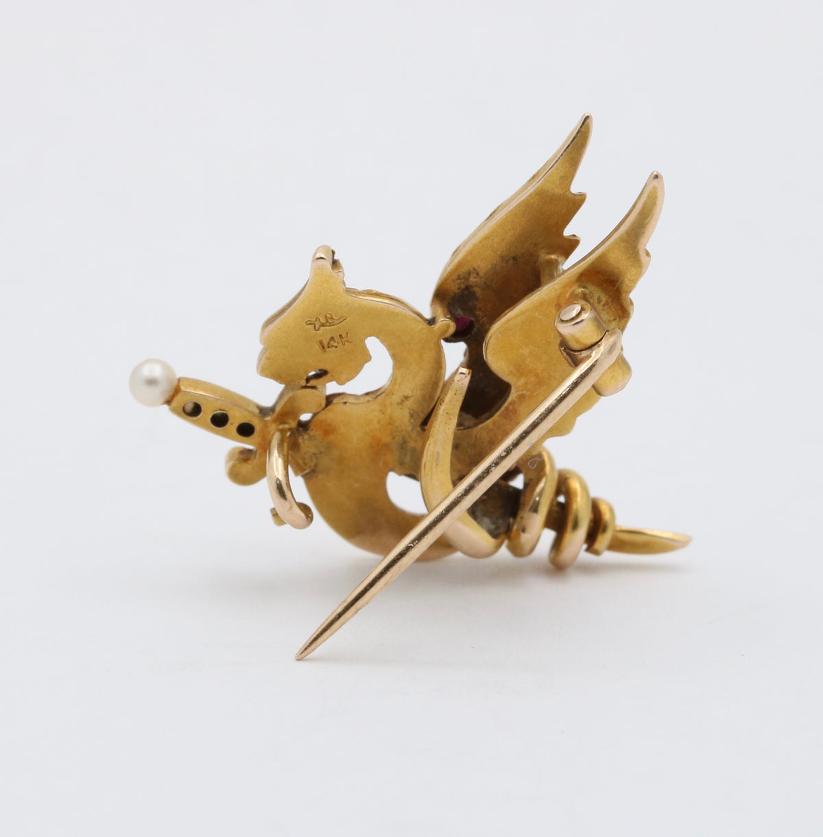 Art Nouveau Rikers Brothers 14K Gold Dragon Pin