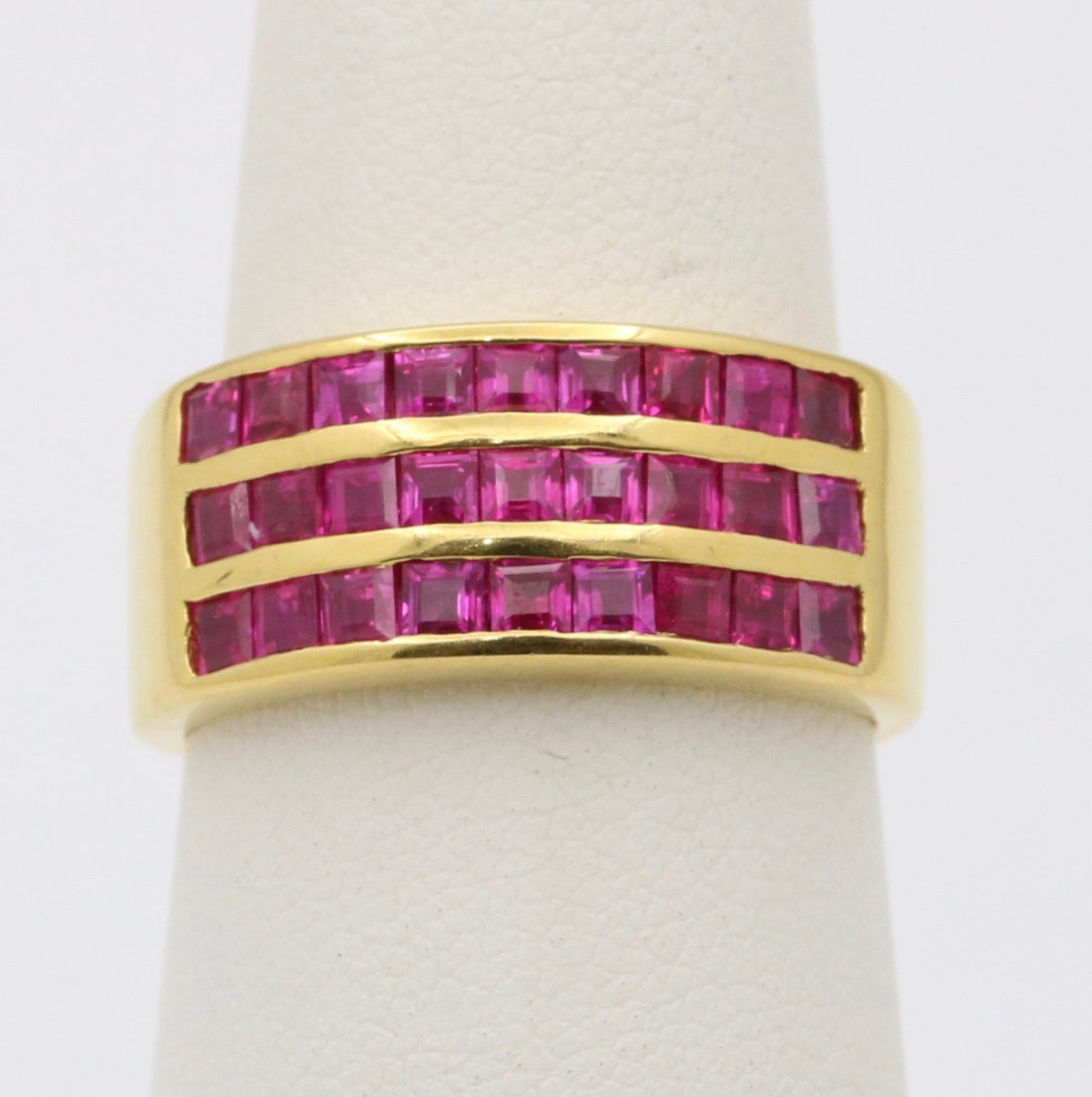 Triple Row Natural Ruby and 18K Gold Wide Band