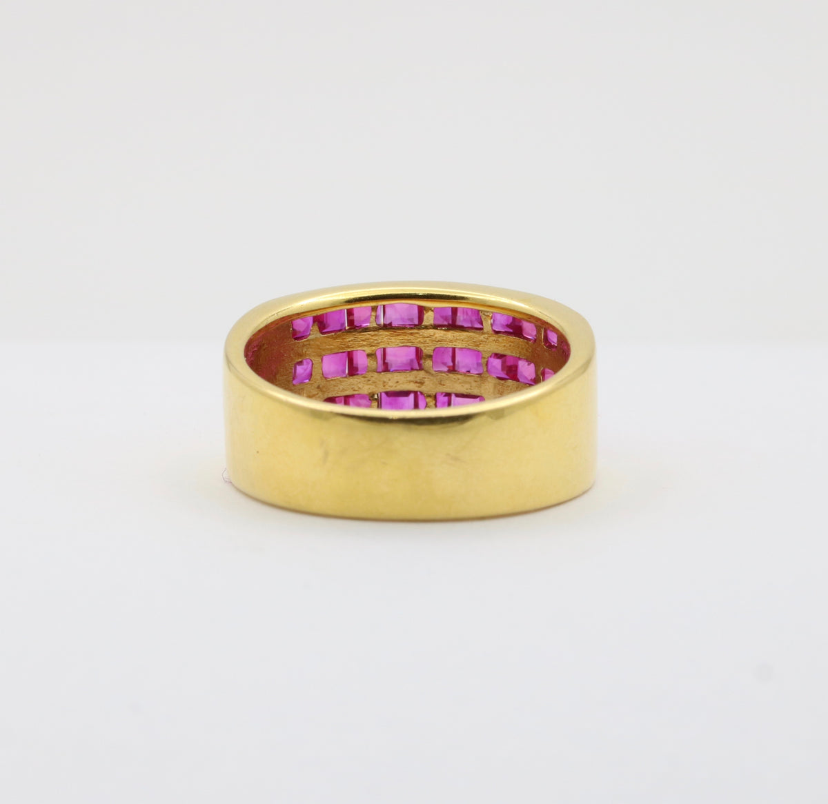 Triple Row Natural Ruby and 18K Gold Wide Band