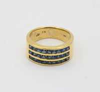 Triple Row Natural Sapphire and 18K Gold Wide Band