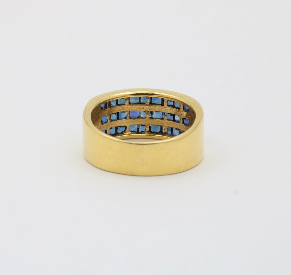 Triple Row Natural Sapphire and 18K Gold Wide Band