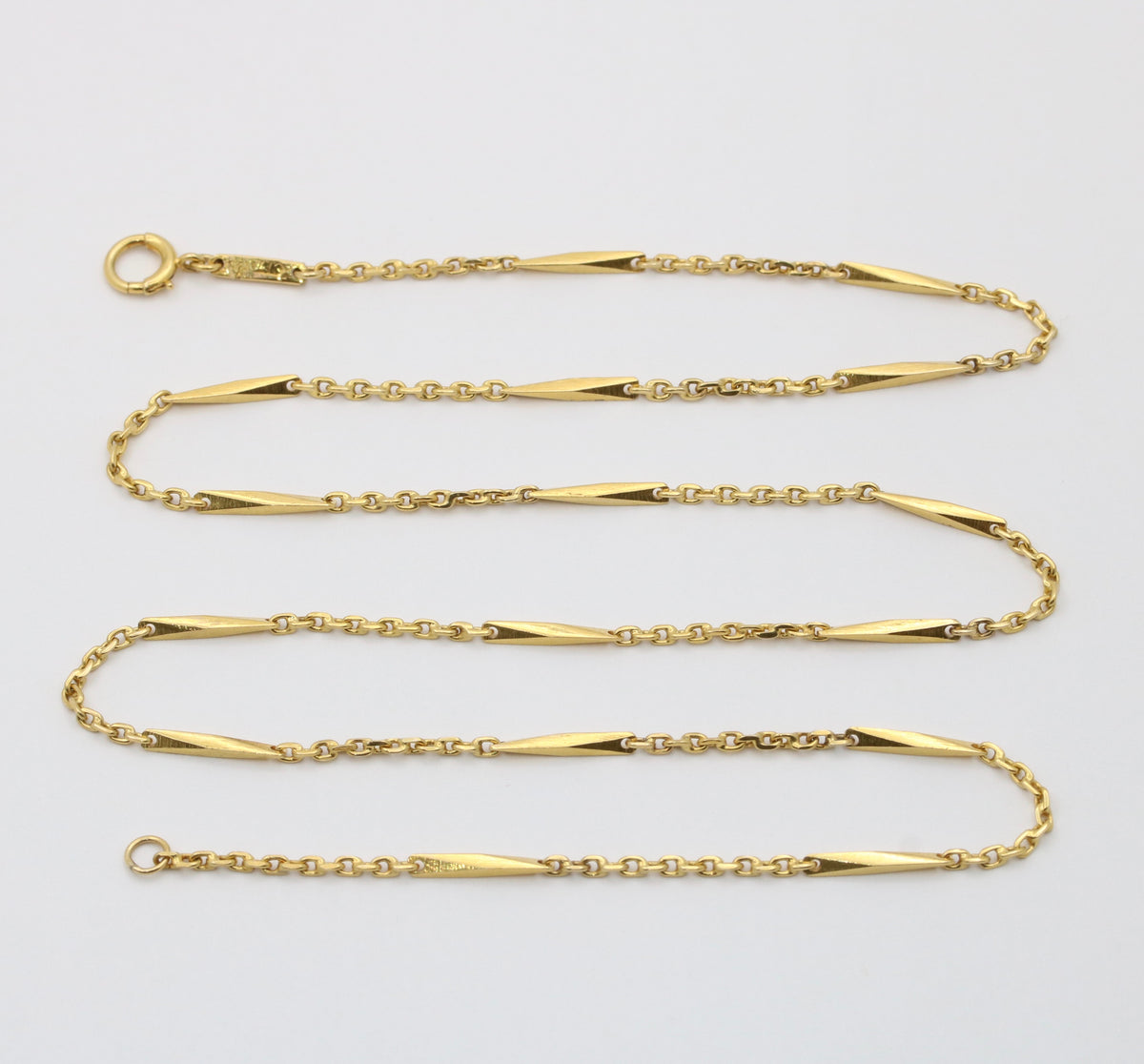 Vintage Geometric Bar Link 14K Gold Chain, 19” Long