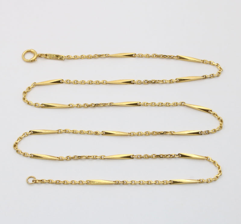 Vintage Geometric Bar Link 14K Gold Chain, 19” Long