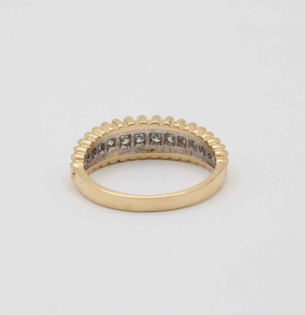 Vintage Diamond Band with Scalloped Edges, 14K Gold