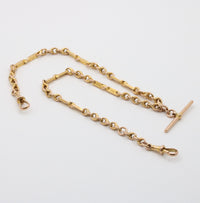 Victorian 9K Gold Trombone Link Watch Chain, 15” Long