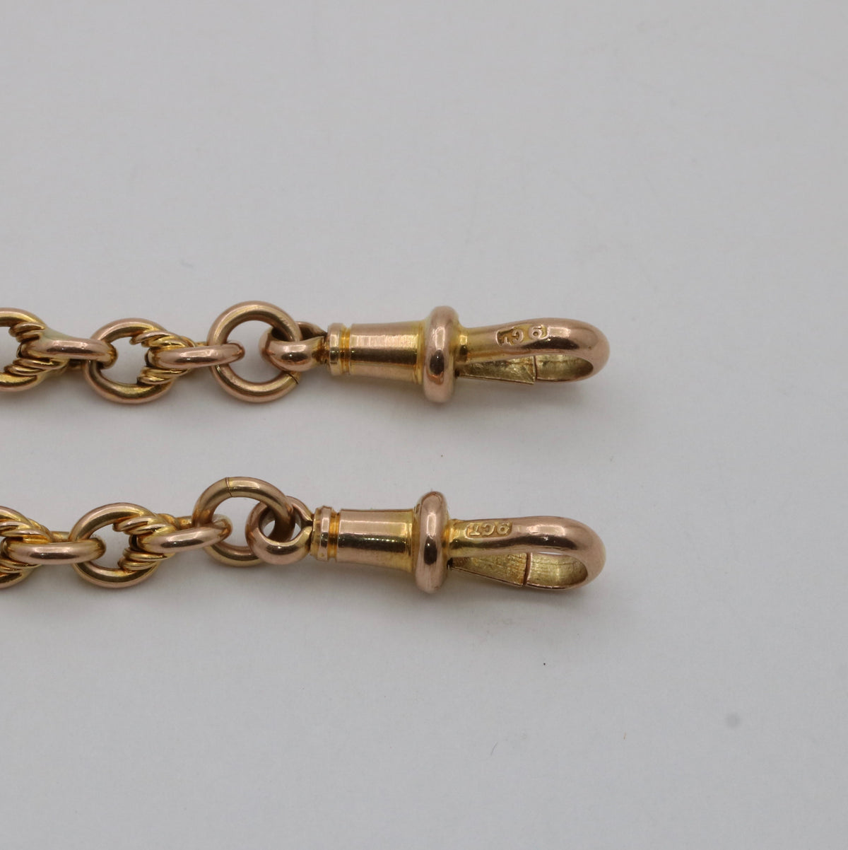 Victorian 9K Gold Trombone Link Watch Chain, 15” Long