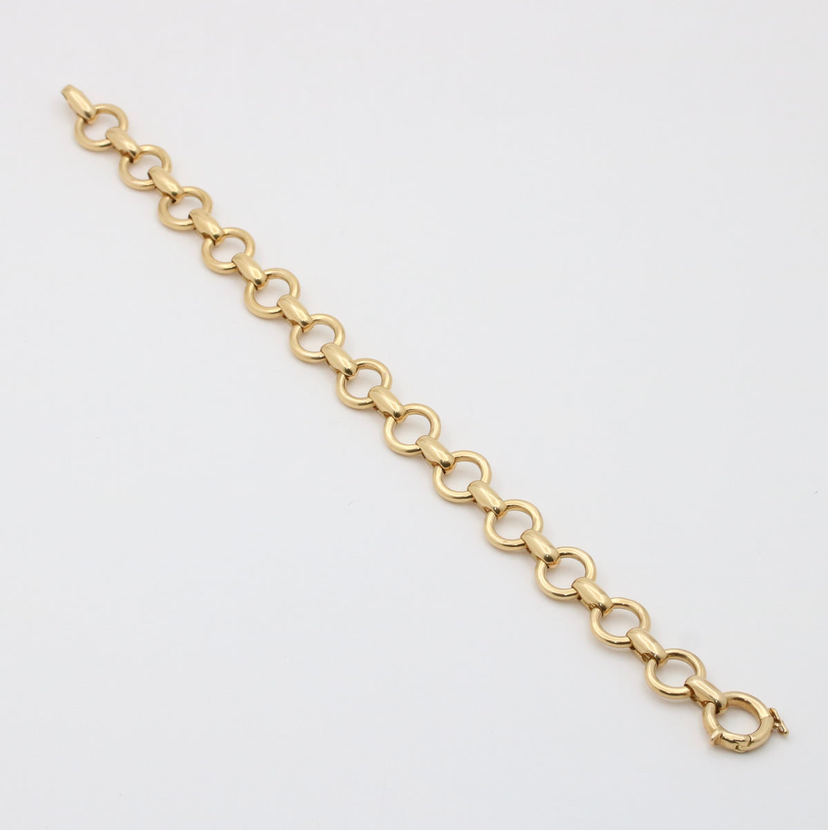 Vintage 18K Gold Circular Link Bracelet, 7.5” Long