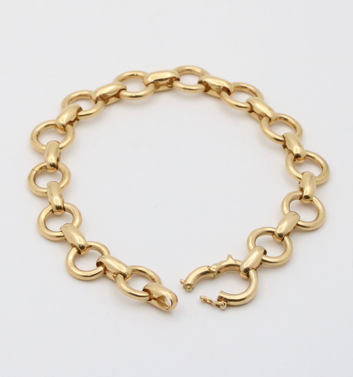 Vintage 18K Gold Circular Link Bracelet, 7.5” Long