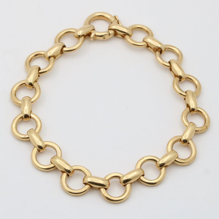 Vintage 18K Gold Circular Link Bracelet, 7.5” Long