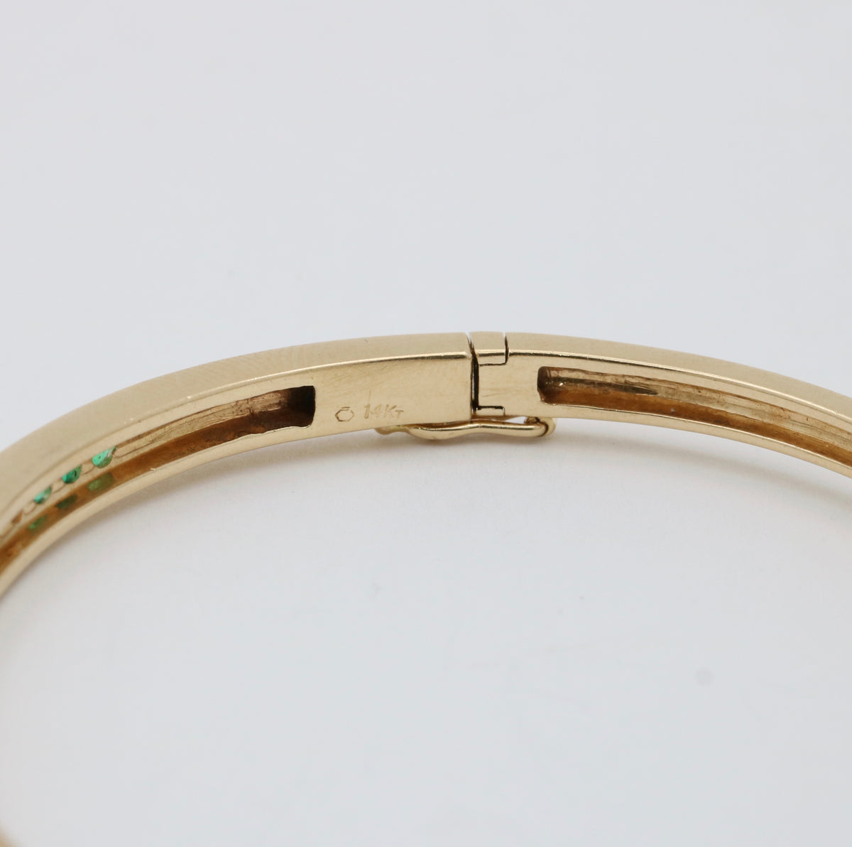 Vintage Emerald and Diamond 14K Gold Bangle, 6.75” Circumference