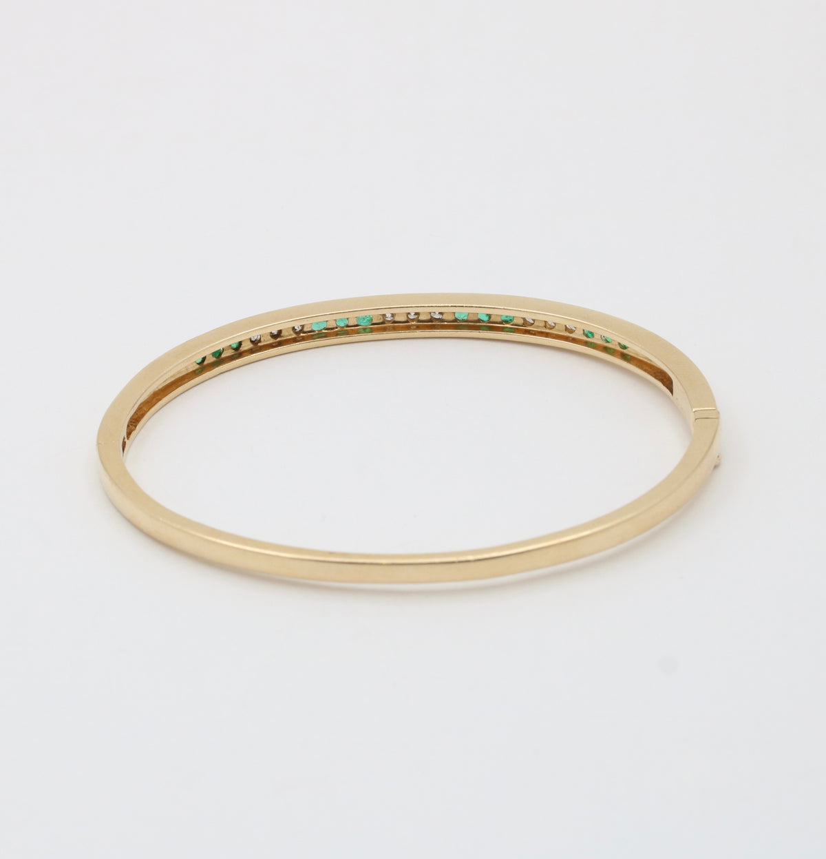 Vintage Emerald and Diamond 14K Gold Bangle, 6.75” Circumference