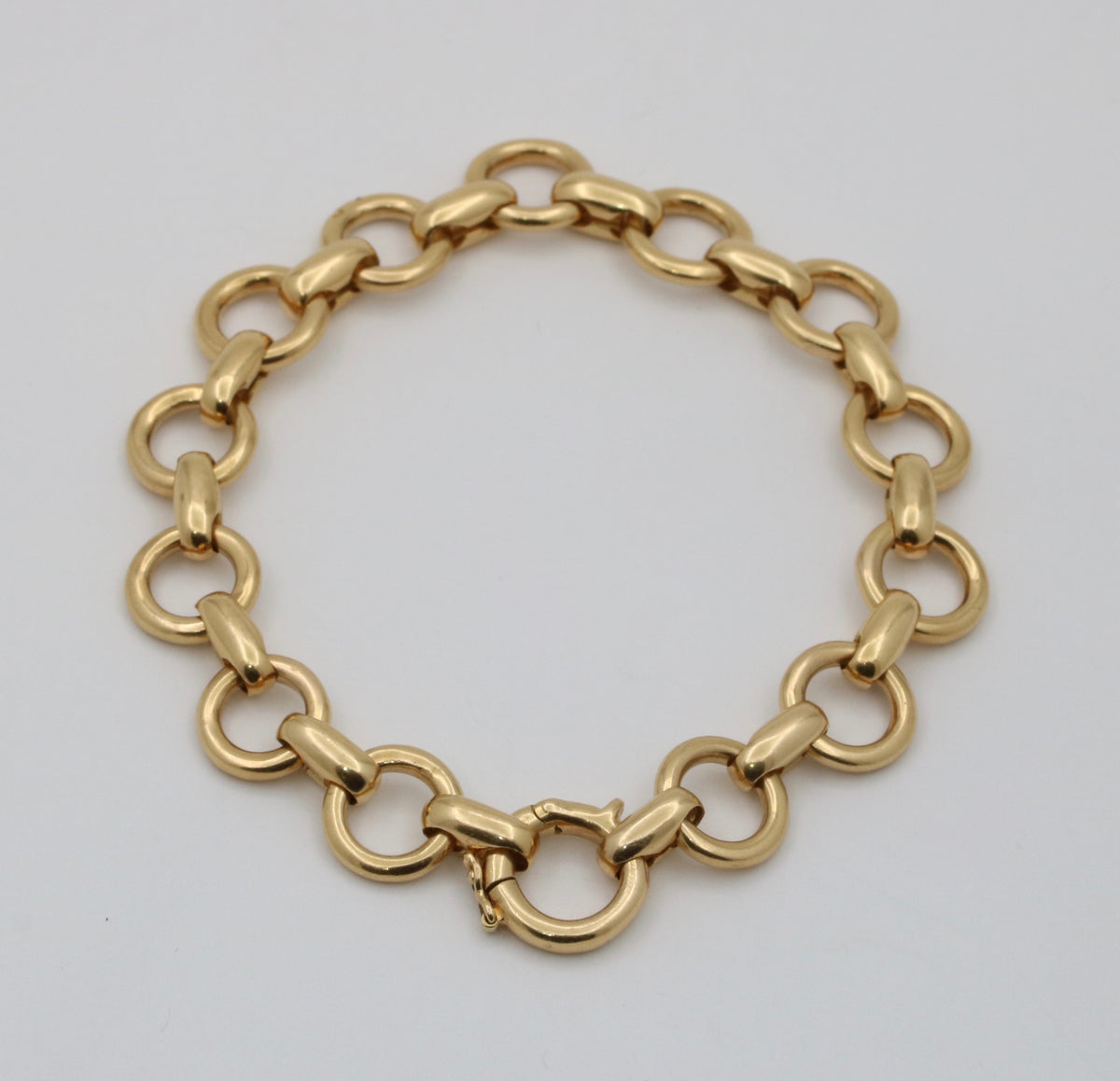 Vintage 18K Gold Circular Link Bracelet, 7.5” Long