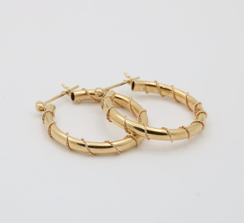 Wire Wrap 14K Gold Hoop Earrings