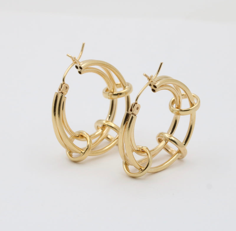 Unusual 14K Gold Tubular Cage Hoop Earrings