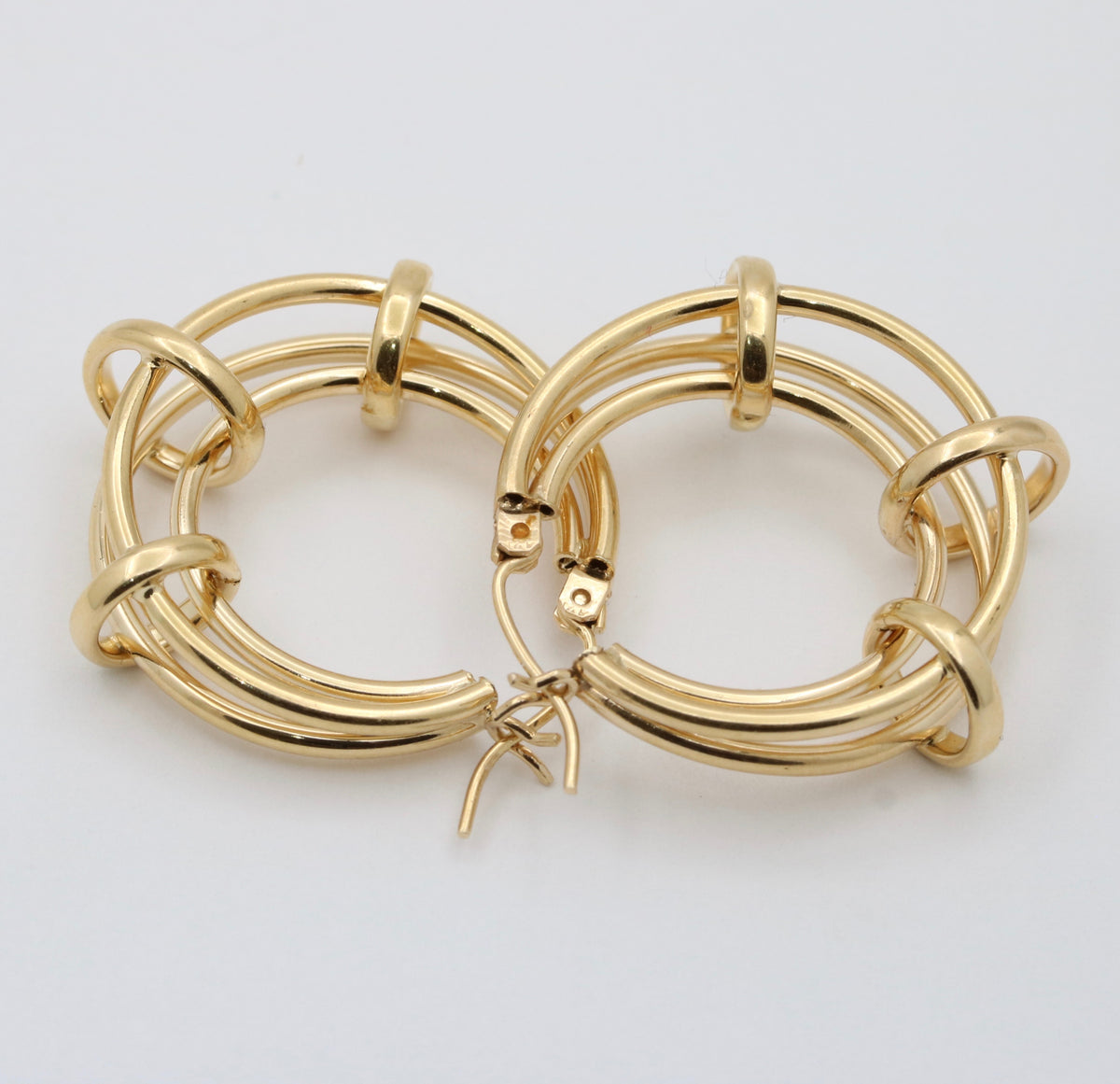 Unusual 14K Gold Tubular Cage Hoop Earrings