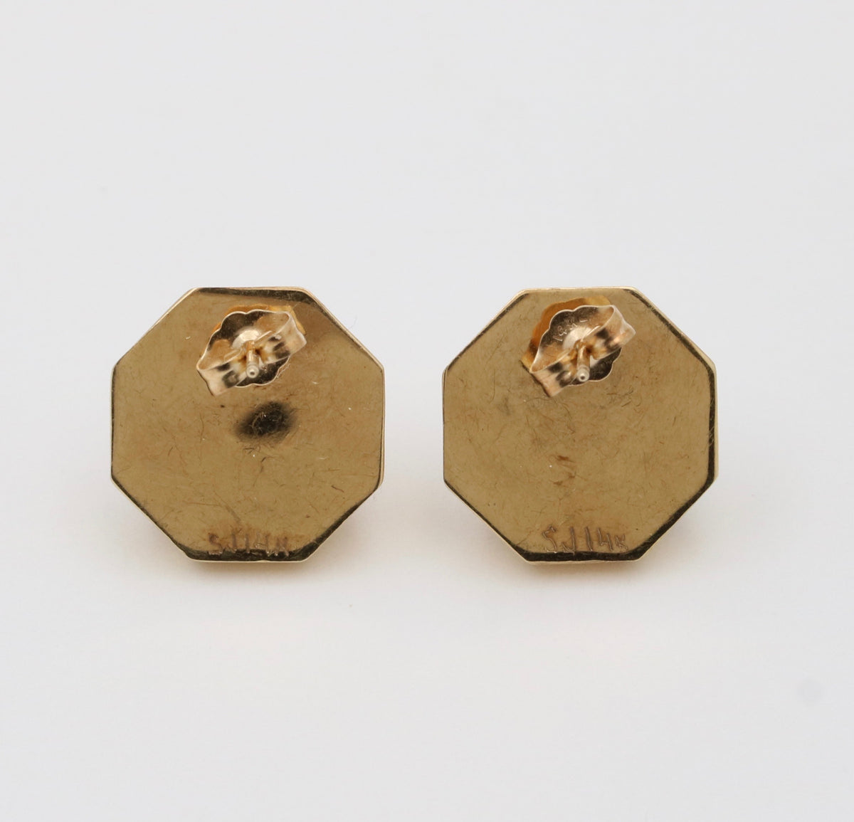 Vintage 1980s Octagon Mabe Pearl and 14K Gold Earrings