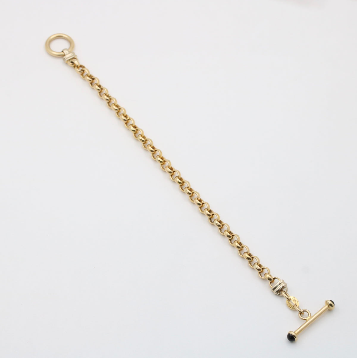 14K Gold Belcher Link Toggle Bracelet, 7.25” Long