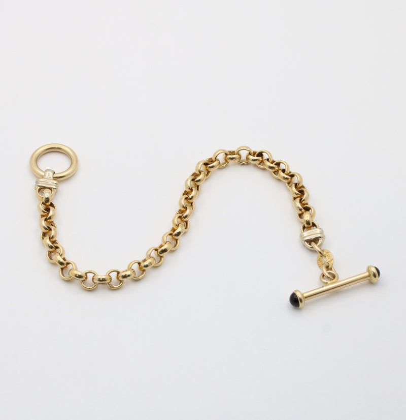 14K Gold Belcher Link Toggle Bracelet, 7.25” Long