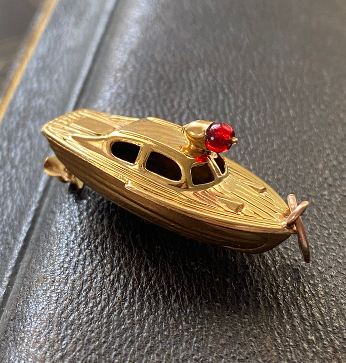 Vintage 18K Gold Boat with Propeller Charm