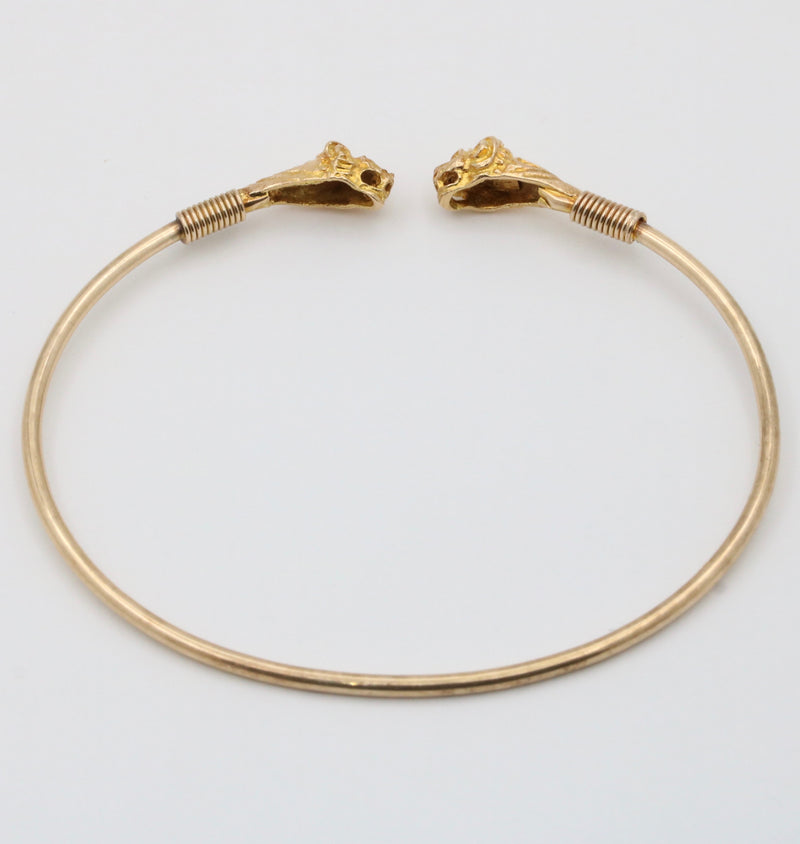 Vintage 14K Gold Lion Head Cuff Bracelet, 6.75”