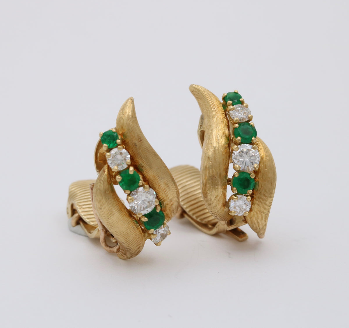 Vintage Diamond and Emerald Swirl Earrings