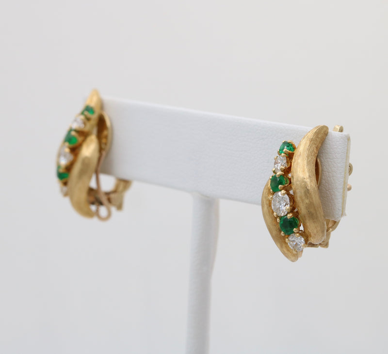 Vintage Diamond and Emerald Swirl Earrings