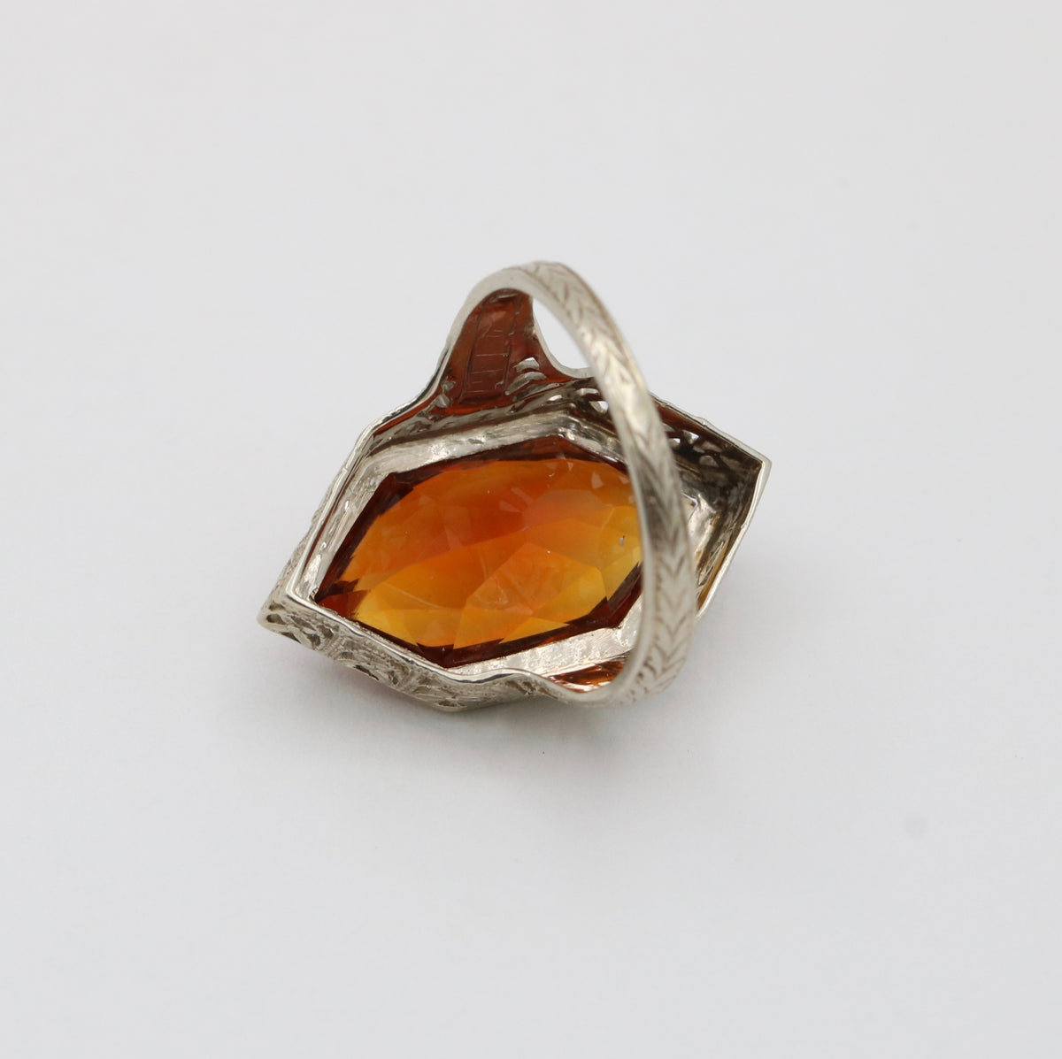 Art Deco Hexagonal Citrine and 14K Gold Filigree Ring