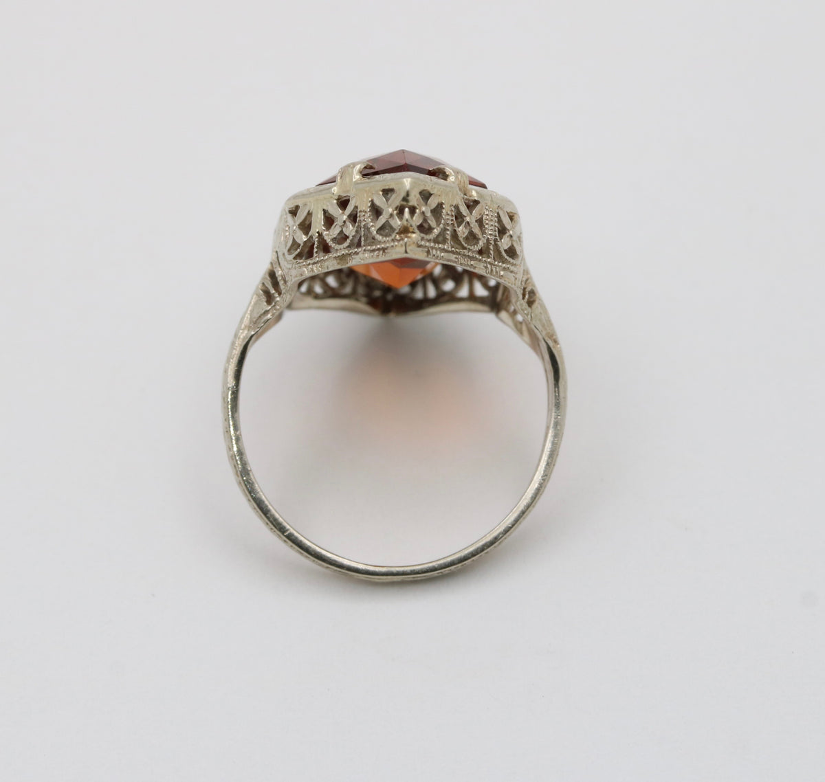 Art Deco Hexagonal Citrine and 14K Gold Filigree Ring