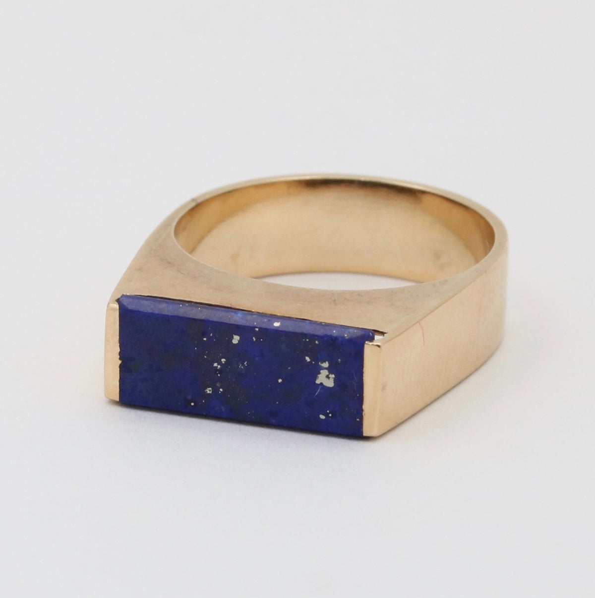 Vintage Lapis Lazuli and 14K Gold Rectangular Danish Ring