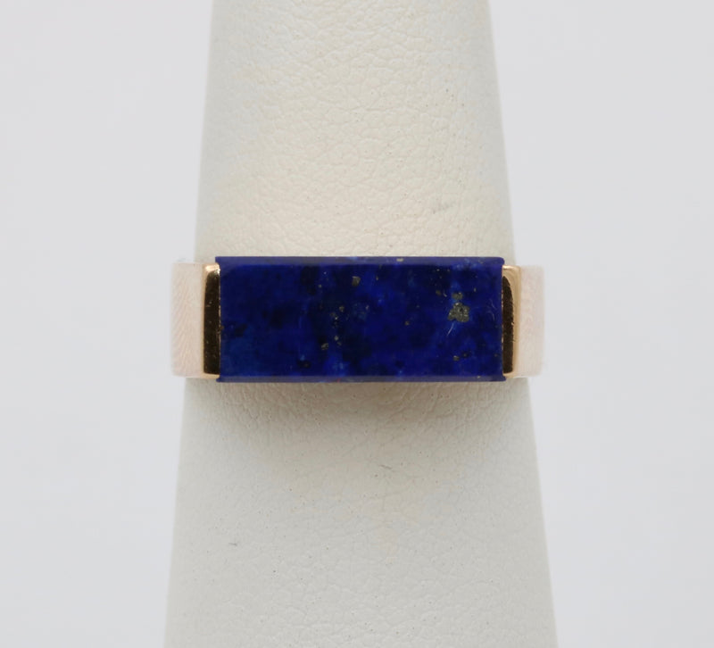 Vintage Lapis Lazuli and 14K Gold Rectangular Danish Ring