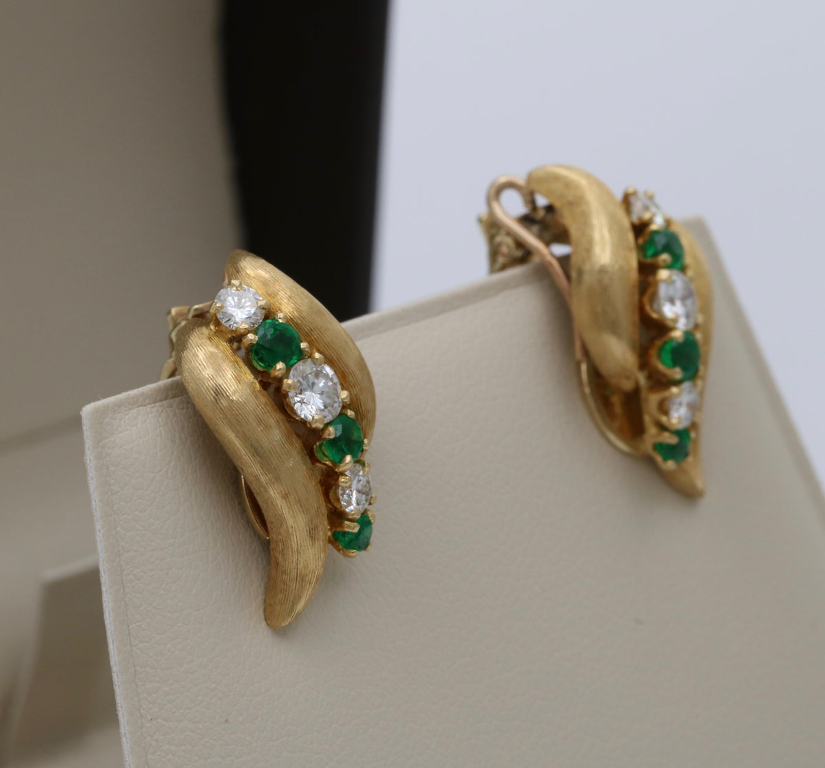 Vintage Diamond and Emerald Swirl Earrings