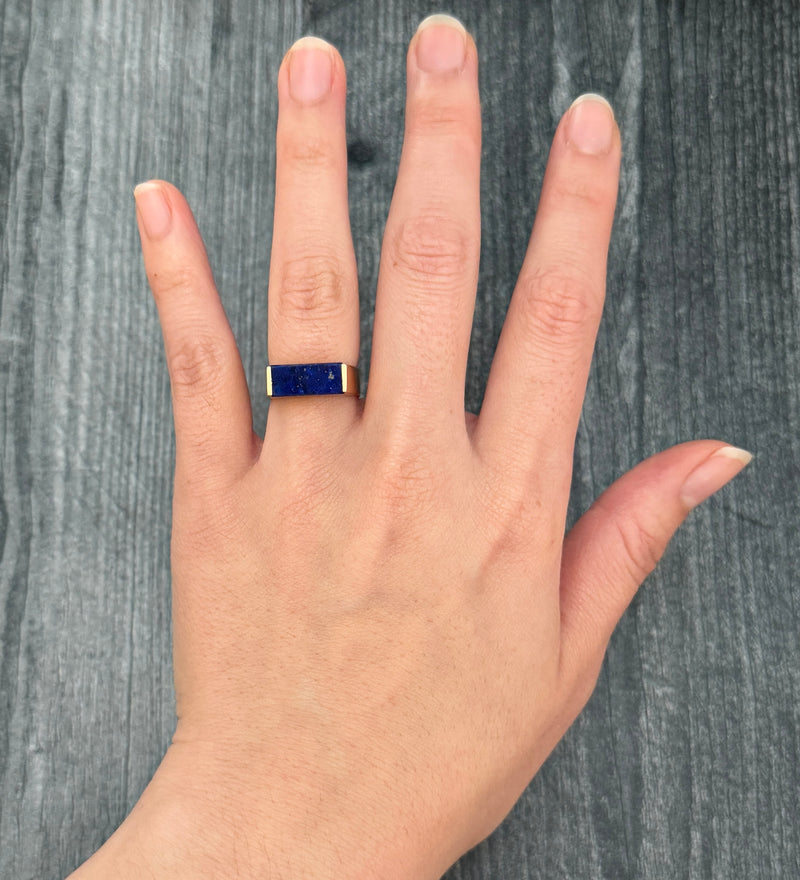 Vintage Lapis Lazuli and 14K Gold Rectangular Danish Ring