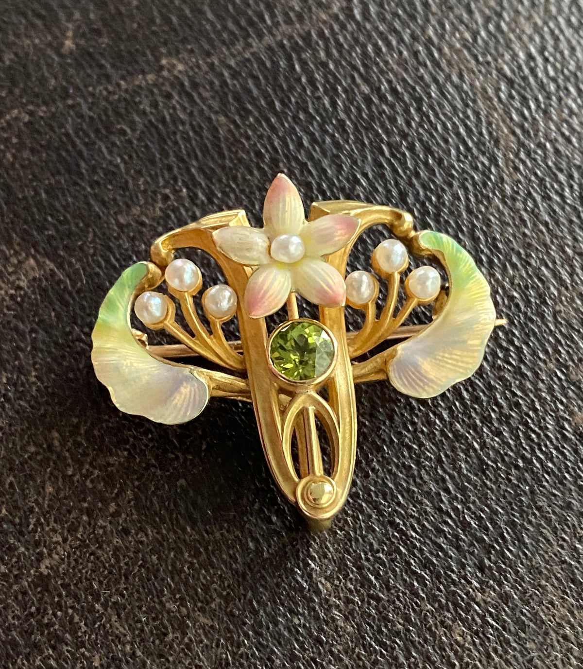 Art Nouveau Whiteside & Blank Iridescent Enamel Flower Pin