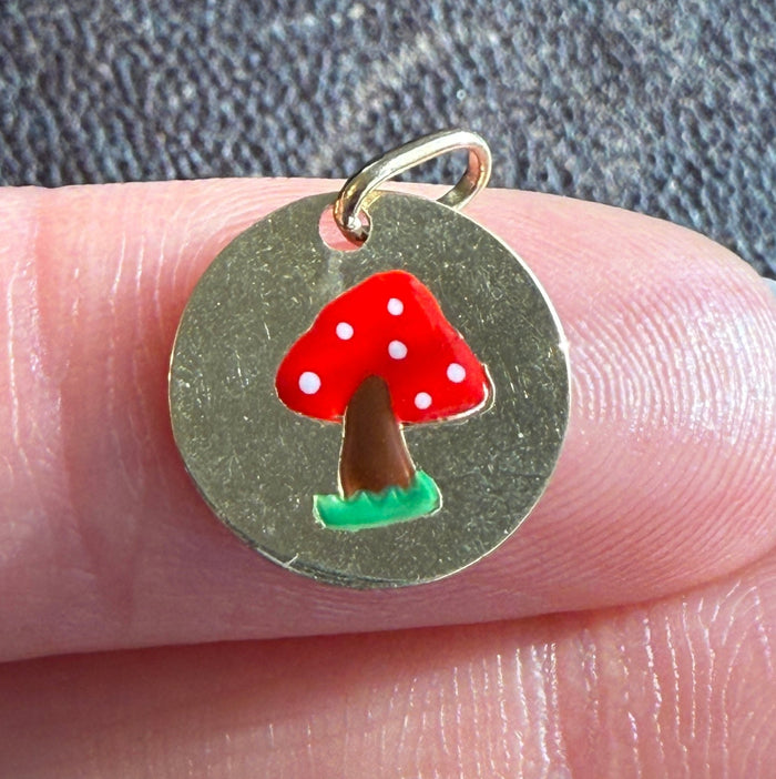 Enamel Mushroom Disc Charm