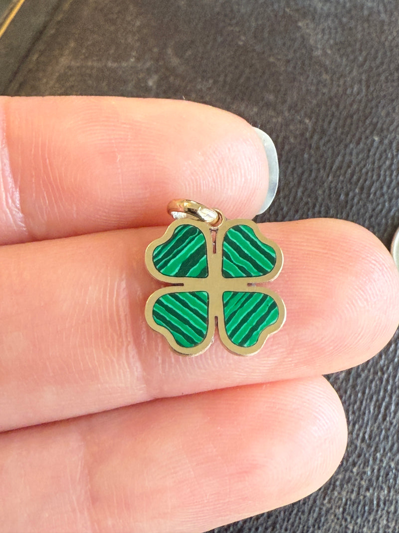 Small Clover Charm with Inlaid Malachite